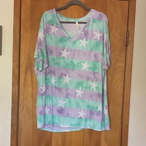 Celeste Lavender & Mint Star Stripe V-Neck Tee